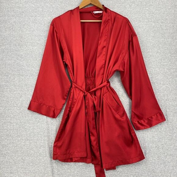 Victorias Secret Robe Womens One Size Red Silky Ruched Back With Tie - Picture 1 of 11